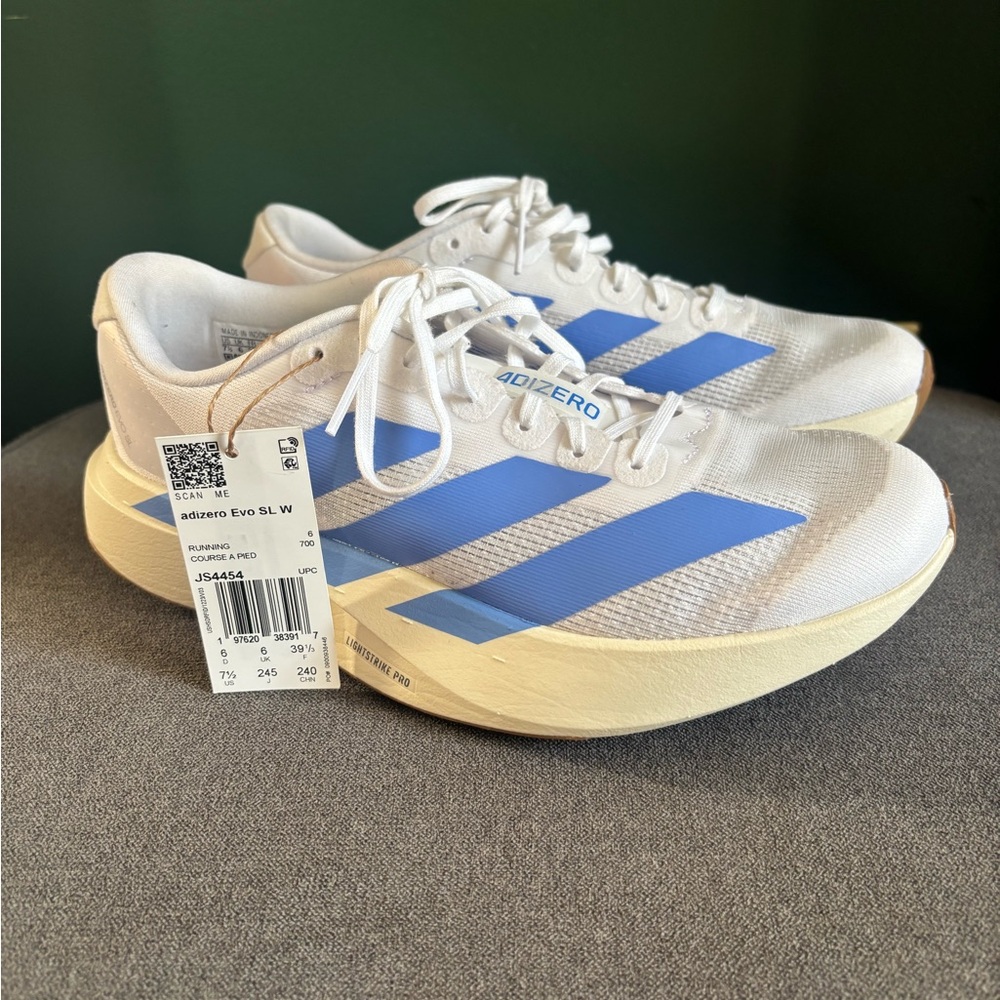 adidas White & Blue Adizero Evo SL W Running Shoes